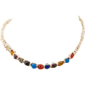 BlueRica Hemp Choker Necklace with Multicolored Glass Beads
