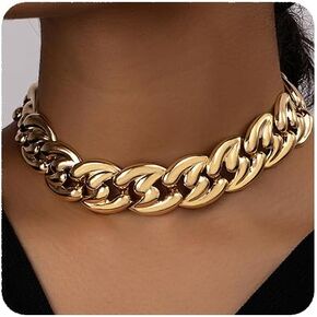 YERTTER Punk Gold Chunky Choker Necklace Big Grunge Chain Adjustble Collar Choker Necklace for Women (Style 7)