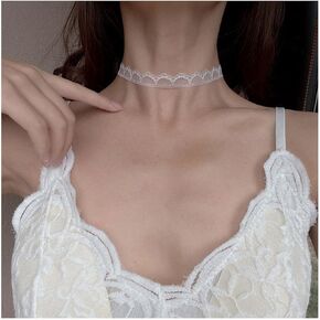Boho Lace Flower Choker Necklace White Hollow Lace Necklace Vintage Elastic Lace Collar Necklace Retro White Tattoo Necklace Necklaces Jewelry for Women