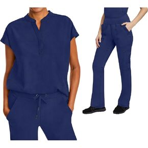 Healing Hands Women's Scrub Set Journey Top with Snap Closure at Neckline 2152 Tori Pant with 2-Way Stretch Fabric - 9133, Navy- M Top/M Pant