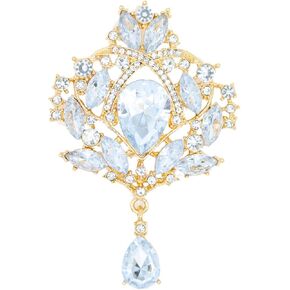 Retro Elegant Crystal Water Drop Brooches Pins Fashion Beautiful Created Rhinestone Flower Brooch Pin for Women Girl Party Dance Wedding Banquet Gold