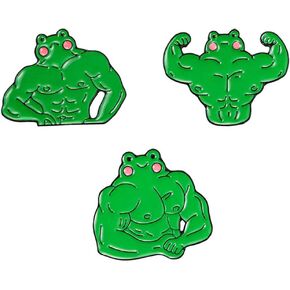 3 Pcs Athletic Muscle Frog Brooch Pins Set,Cartoon Funny Enamel Pin for Backpacks Aesthetic Brooch Badges for Hats Jeans Jackets Bags Decor