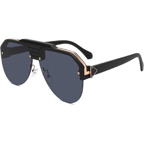 Cassie Oversized Aviator Sunglasses Retro Rimless For Driving Outdoor Fashion Wear Womens Gifts Black/Black