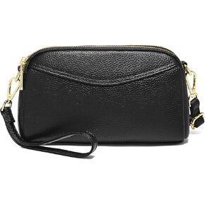 FOXLOVER Small Crossbody Bags for Women Double Zip Cell Phone Genuine Leather Handbag with Ajustable Shoulder Strap