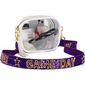 Clear Bag for Stadium Events Game Day Clear Purse with Beaded Purse Strap,Stadium Approved Clear Crossbody Bag for Sports