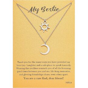 14k Gold Plated Sun Moon Friend Necklace for Women BFF Necklaces for 2, My Besties Friendship Gift