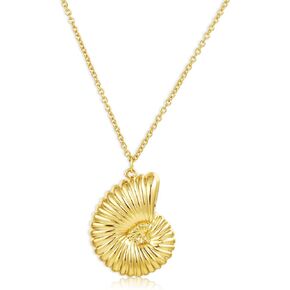 Charm Necklace for Women, 14K Gold Plated Shell Sun Starfish Summer Beach Necklace 16+3" Paperclip Chain Jewelry Gifts