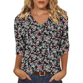 KISSMODA Women's Casual 3/4 Sleeve T-Shirts 2026 V-Neck Tunic Tops Cute Tees Blouses Loose Fit Business Work Tee Top in Saudi Arabia