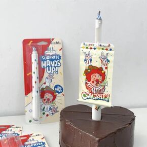 Novelty Fan Birthday Candle,Surprise Hands Up! Clown Design Birthday Candles,Reusable Novelty Fan Birthday Candle,Funny Cake Decorating Cake Arrangement, Automatic Deployment Party Candles Magic