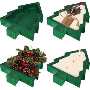 Montex Dough Bowl for Candle 4 Pack, Tree Bowl for Candle, Wood Dough Bowl in Tree Shape, Candle Bowls for Holiday Farmhouse Decor (Red)
