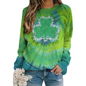 DIACACY Women’s Shamrock Crew Neck Long Sleeve Shirt Casual Tunic Pullover Clover St Patricks Day Loose Comfy Sweatshirts