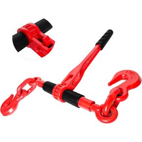Ratchet Chain Binders 1/4'' - 5/16‘’ | 2 Pack Load Binder with 2 Grab Hooks | Tie Downs for Grade 70 Transport Chain | 2,600 Lbs. Safe Working Load- Heavy Duty Ratchet Binders for Towing