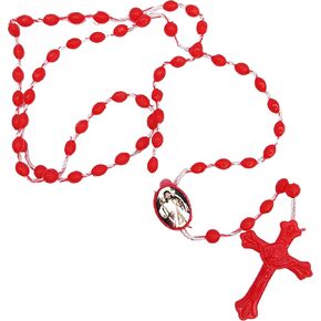 Needzo Red Plastic Prayer Bead Divine Mercy Cord Rosary, Christian Religious Gifts for Women, 15 Inch, Pack of 3