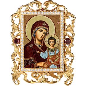 Needzo Catholic Orthodox Madonna and Child Icon - Jeweled Frame, 4 Inch