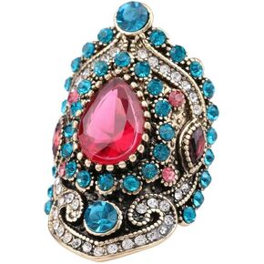 HAIXIAN Exaggerated Crystal Ring,Big 14K Gold Plated Multi Stone Full Zirconias Statement Ring,Cocktail Party Turkish Ring Jewelry Gift for Women