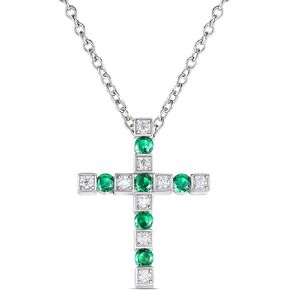 FWM Moissanite and Gemstone Cross Necklace for Women Men, 0.87 Carat Cross Pendant, Solid 925 Sterling Silver Chain Necklaces, 16"/18"/20" adjustable, Birthstone Jewelry, Anniversary Birthday Gifts