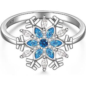 Snowflake Ring Sterling Silver 925 Snow Crystal Christmas Rings for Women White And Blue Topaz Snowflake Jewelry Gifts Size 6-10