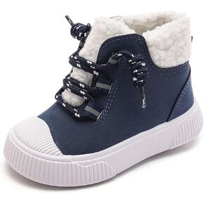 Toddler Snow Boots for Boys and Girls Fleece Winter Booties with Faux Fur Lining Keeping Warm Hook &Loop Closure Kids Shoes
