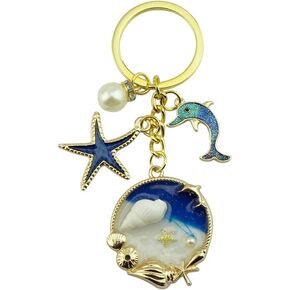 Keychain, Blue Ocean Keychain, Starfish Dolphin Shell Creative Keyring, Exquisite Birthday Gifts for Women