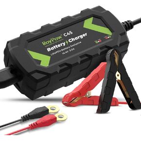 RoyPow 12V Battery Charger 3-Amp Automatic Smart Battery Maintainer, Trickle Charger, and Battery Desulfator with Alligator Clamp and Ring Terminal