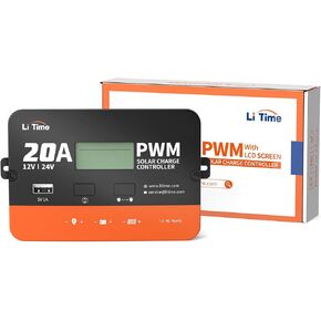 LiTime 20Amp PWM 12V/24V Solar Charge Controller with LCD Display for LiFePO4 Lithium Battery ,AGM, Gel, FLD