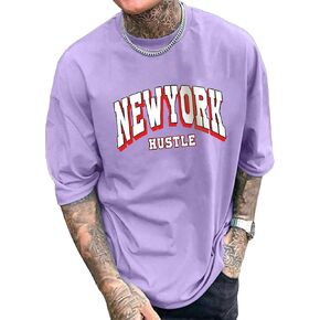 WDIRARA Men's Letter City Print Half Sleeve Graphic T Shirt Casual Tee Tops