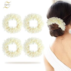 ZAINY 6 Pack White Mogra Gajra for Hair, Artificial Jasmine Flower for Women, Hand Accessories - Bridal Bun, Wedding Juda, Festive Wear, and Puja Decor - Reusable Cloth Floral Garland (White, 13 inch)