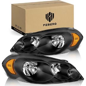 [OE Style Anti-YellowingHeadlights for 06-13 Chevy Impala, for 14-16 Chevy Impala Limited,for 06-07 Chevy Monte Carlo,Black Housing Amber Reflector Left+Right Side