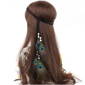 Suoirblss Indian Peacock Feather Headdress Headband Bohemian Tassel Hairband Head Chain Headwear Hair Styling Accessories for Women Handmade