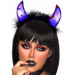 Gangel Light Up Halloween Headbands LED Devil Horns Headband Glittering Cow Horn Headpiece Festive Hair Accessories for Women
