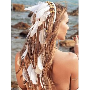 GORTIN بوهو ريشة عقال الهندي الهبي Headbands الأبيض الغجر خوذة البوهيمي ازياء إكسسوارات الشعر للنساء