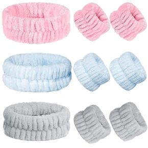 9 Pcs Face Wash Headbands and Wristbands Set, Microfiber Wrist Spa Wash Band Skincare Accessories Women Wrist Towels Scrunchies for Washing Face