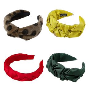 Fabric Knotted Trendy Headbands for Women, Set of 4, Pure Cotton Fabric Wide Hair Accessories, Hair Knotted Bands Cute Classic Fashion (Multiple colors, normal)