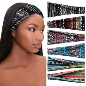 6 Pack Boho Headbands for Women Tie Dye Short Head Bands for Women's Hair Elastic Twist Knotted Head Wraps Soft Fabric Head Bands Yoga Running Workout Bandanas Headbands Accessories