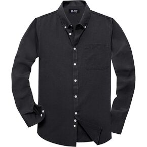 Hi-Tie Mens Oxford Shirts Button Down Long Sleeve Regular Fit with Pocket Business Wedding Casual Shirt