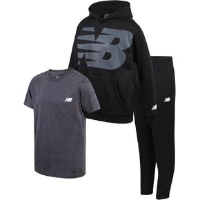 New Balance Boys' Sweatsuit Set - 3 Piece Short Sleeve T-Shirt, Fleece Hoodie Sweatshirt, and Sweatpants (8-12)