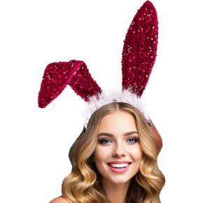 Foyte Bunny Ears Headband Fluffy Rabbit Hair bands Sequins Long Ears Prom Cosplay Hair Accessories for Women
