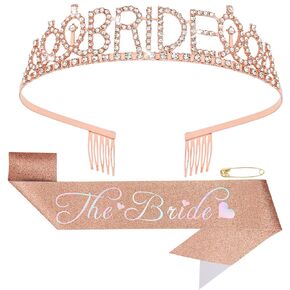 Bachelorette Party Decorations, Bride To Be Sash & Crowns for Women, Rose Gold Tiara, Bridal Shower Decorations, Bachelorette Party Favors, Bachelorette Gifts for Bride