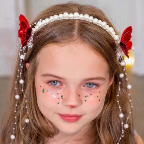 JEWEKY New Year Pearl Headband Red Butterfly Hair Bands Tassel Pearl Headpieces Party Festival Hair Accessories for Women and Girls