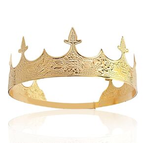 Crown Hair Jewelry Royal King Diadem Men Metal Big Tiaras For Halloween Costume Gold