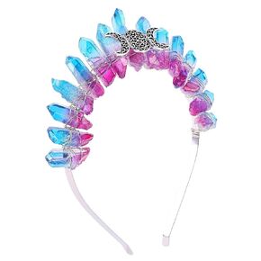 Bubbmi Women Black Crystal Crown Headband, Raw Quartz Tiara Moon Goddess Witch Wiccan Headpiece for Halloween Cosplay Masquerade Party