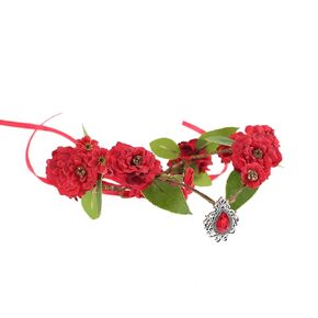 Bubbmi Elf Costume Flower Crown Headband with Pendant, Woodland Forest Crown Fairy Goddess Tiara, Festival Party Headpiece for Women