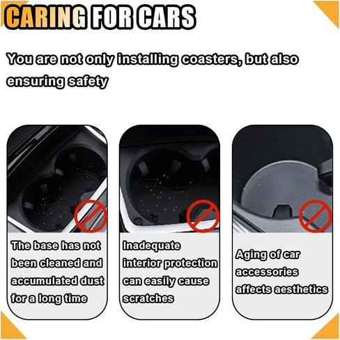 قطعتان من قواعد أكواب السيارة - حامل أكواب لوحدة التحكم في السيارة مقاس 2.75 بوصة غير قابل للانزلاق، سجادات أكواب مضادة للغبار مدمجة في قاعدة الأكواب، سجادات معزولة تلقائيًا وإكسسوارات داخلية عالمية لمعظم السيارات (أسود) in Kuwait
