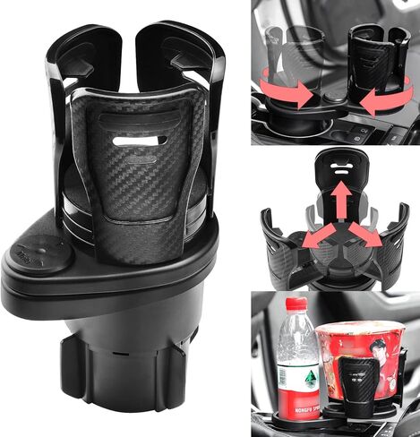 Car Cup Holder Expander Adapter, Vehicle-Mounted Auto Cup Holder and Organizer, 360 Degree Rotating Expandable Dual 2 in 1 Multifunctional Car Cup Holder for Snack Bottles Cups Drinks in Saudi Arabia
