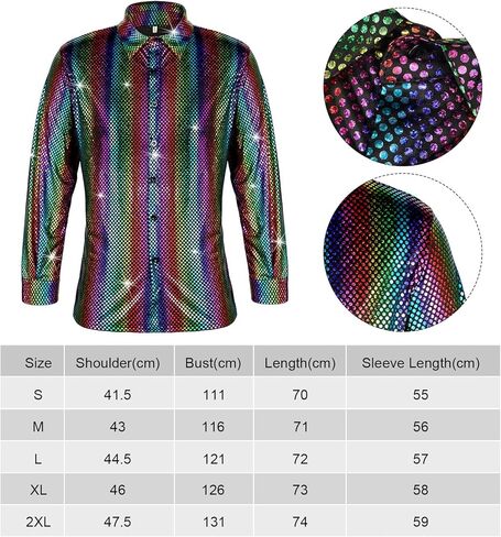 Sintege Mens 70s 80s Disco Costume Set Disco Shiny Shirts Luxury Sequins Long Sleeve Shirts for Halloween Mardi Gras Party in Saudi Arabia