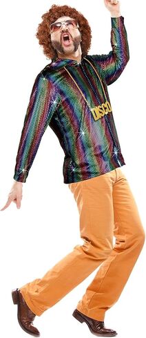 Sintege Mens 70s 80s Disco Costume Set Disco Shiny Shirts Luxury Sequins Long Sleeve Shirts for Halloween Mardi Gras Party in Saudi Arabia