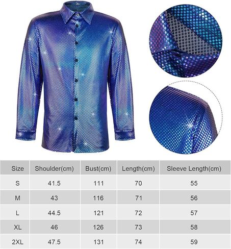 Sintege Mens 70s 80s Disco Costume Set Disco Shiny Shirts Luxury Sequins Long Sleeve Shirts for Halloween Mardi Gras Party in Kuwait