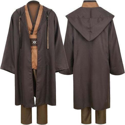 Men's Tunic Cosplay Costume with 2 PCS Light Up Saber Tunic Hooded Robe Full Set for Halloween Party in Saudi Arabia