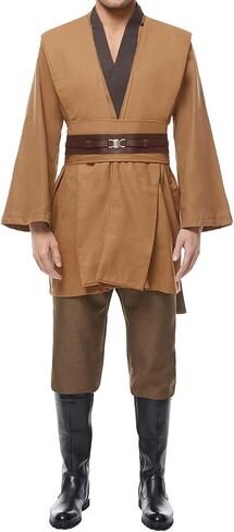 Men's Tunic Cosplay Costume with 2 PCS Light Up Saber Tunic Hooded Robe Full Set for Halloween Party in Saudi Arabia