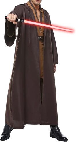 Men's Tunic Cosplay Costume with 2 PCS Light Up Saber Tunic Hooded Robe Full Set for Halloween Party in Saudi Arabia